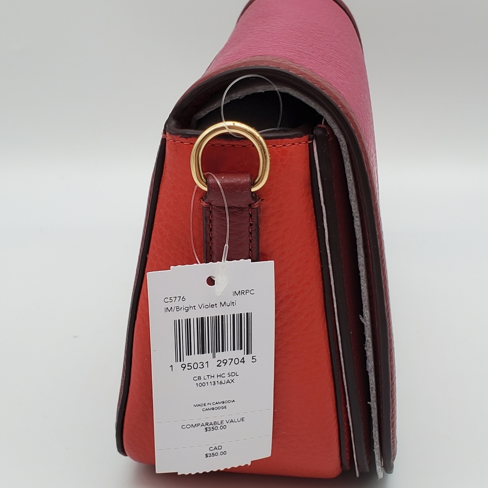 Coach Saddle with Horse & Carriage Leather Crossbody Colorblock Pink Ra - Picture 8 of 16